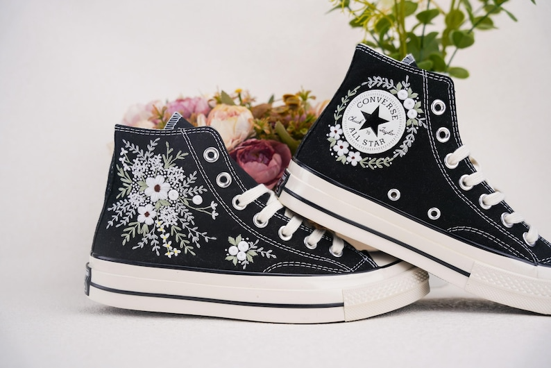 Custom Converse Chuck Taylor Embroidered, Hand Embroidered Converse, Custom Wedding Flowers Shoes