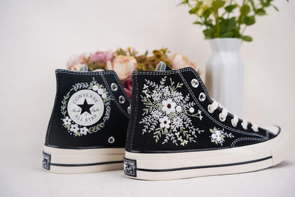 Custom Converse Chuck Taylor Embroidered, Hand Embroidered Converse, Custom Wedding Flowers Shoes