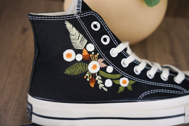 Custom Converse Chuck Taylor Embroidered, White Roses Hand Embroidered Converse, Wedding Flowers Shoes