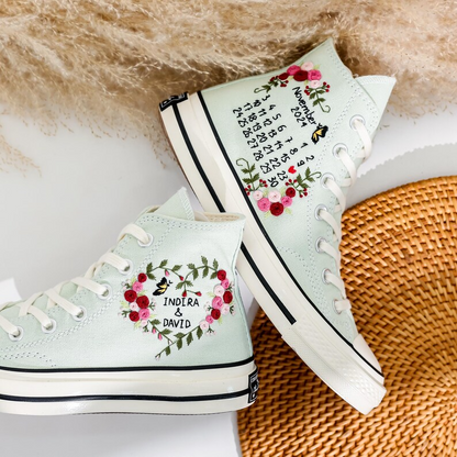 Bridal Converse Embroidery Flowers, Wedding Shoes for Bride, Wedding Flower Embroidered Converse, Bridal Converse Custom, Custom Wedding