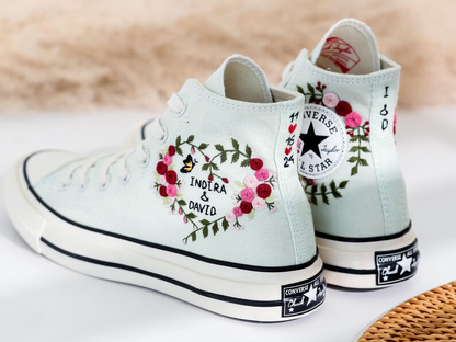 Bridal Converse Embroidery Flowers, Wedding Shoes for Bride, Wedding Flower Embroidered Converse, Bridal Converse Custom, Custom Wedding