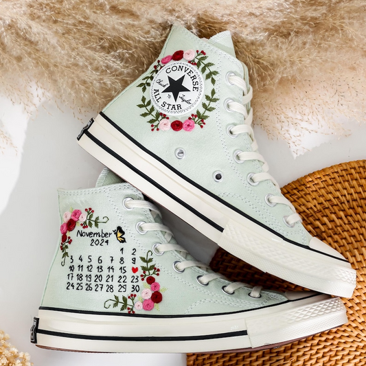 Bridal Converse Embroidery Flowers, Wedding Shoes for Bride, Wedding Flower Embroidered Converse, Bridal Converse Custom, Custom Wedding