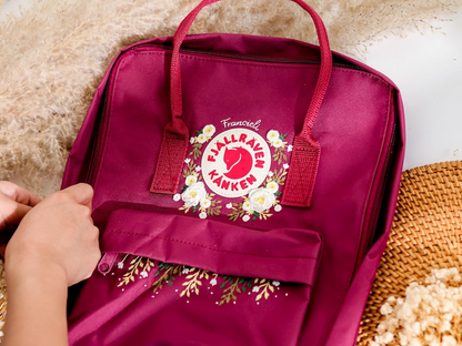 Flowers Embroidered Fjallraven Kanken Custom, Rose Flowers Embroidered Backpack Custom, Fjallraven Rucksack Bestickt, Birthday Gift