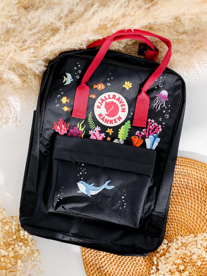 Fjallraven Rucksack Bestick, Custom Fjallraven Kanken Embroidery Blue Whale, Jellyfish, Diver, Ocean Embroidered Backpack, Gifts For Girl