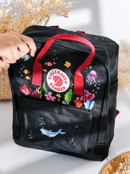 Fjallraven Rucksack Bestick, Custom Fjallraven Kanken Embroidery Blue Whale, Jellyfish, Diver, Ocean Embroidered Backpack, Gifts For Girl