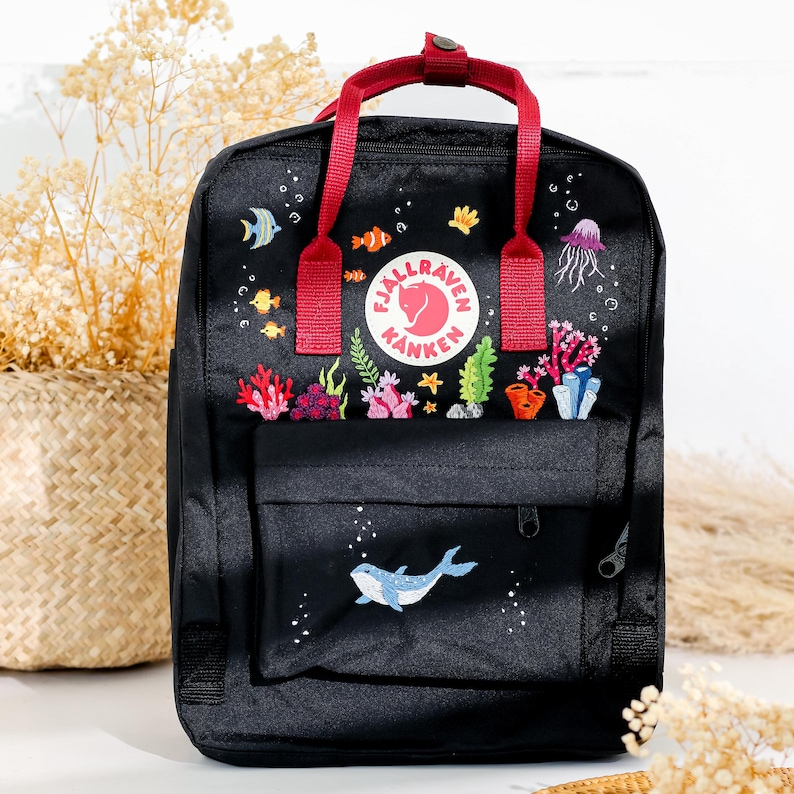 Fjallraven Rucksack Bestick, Custom Fjallraven Kanken Embroidery Blue Whale, Jellyfish, Diver, Ocean Embroidered Backpack, Gifts For Girl