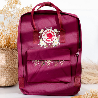 Flowers Embroidered Fjallraven Kanken Custom, Rose Flowers Embroidered Backpack Custom, Fjallraven Rucksack Bestickt, Birthday Gift