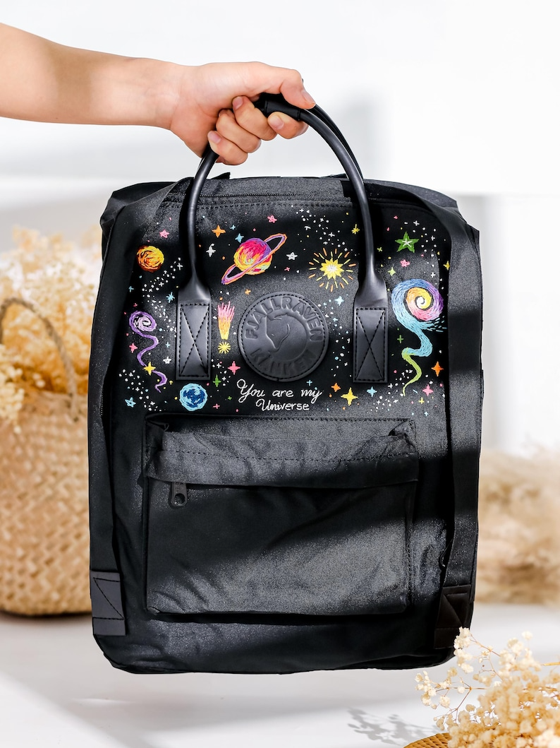 Universe and Stars Embroidered Fjallraven Kanken, Astronaut, Galaxy Embroidered Backpack, Space Embroidery Kanken, Galaxy Gift for Girl