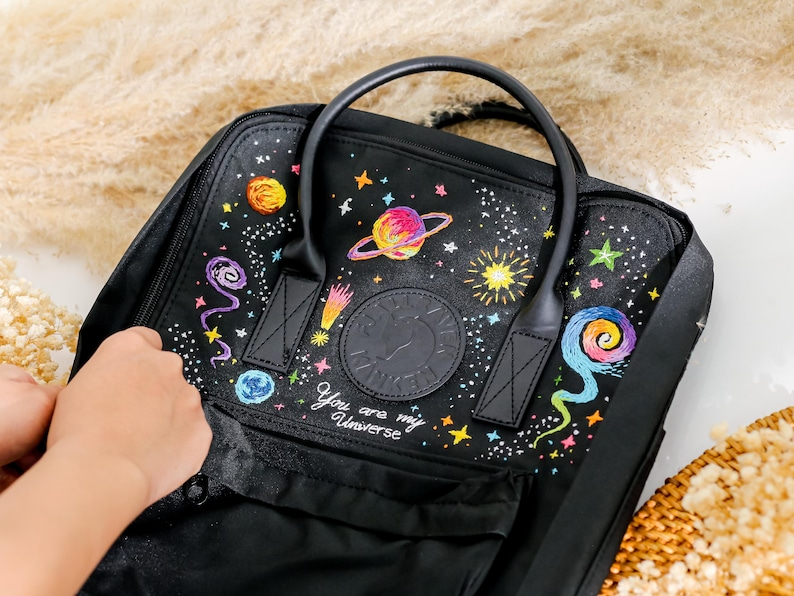 Universe and Stars Embroidered Fjallraven Kanken, Astronaut, Galaxy Embroidered Backpack, Space Embroidery Kanken, Galaxy Gift for Girl