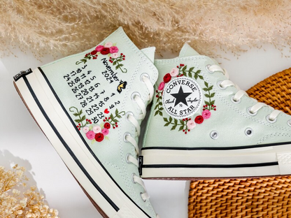 Bridal Converse Embroidery Flowers, Wedding Shoes for Bride, Wedding Flower Embroidered Converse, Bridal Converse Custom, Custom Wedding