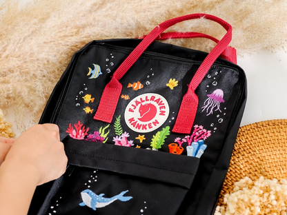 Fjallraven Rucksack Bestick, Custom Fjallraven Kanken Embroidery Blue Whale, Jellyfish, Diver, Ocean Embroidered Backpack, Gifts For Girl