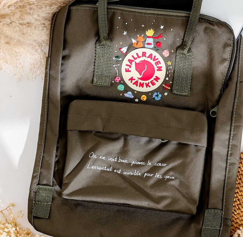 Fjallraven Kanken Backpack Embroidery Little Prince and Universe, Planets, Stars, Little Prince Embroidered Kanken, Custom Kanken With Name