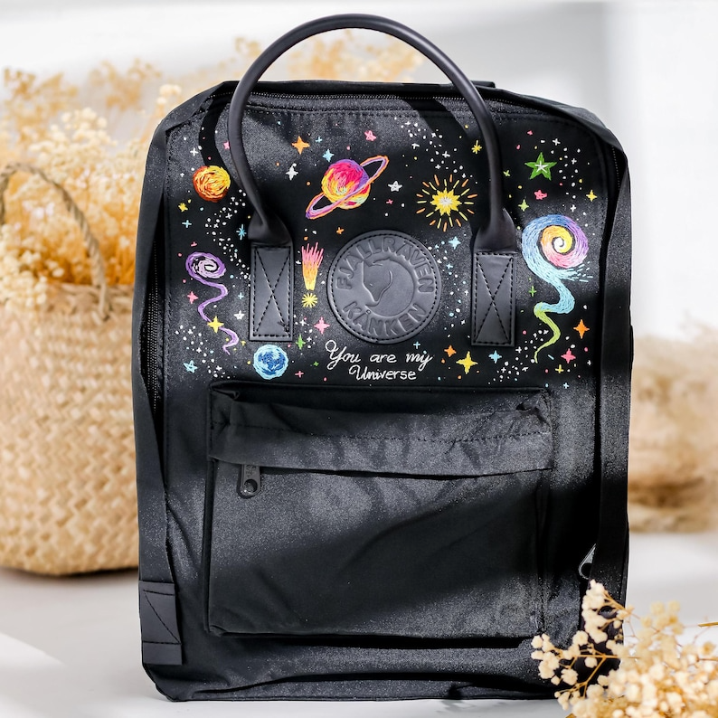 Universe and Stars Embroidered Fjallraven Kanken, Astronaut, Galaxy Embroidered Backpack, Space Embroidery Kanken, Galaxy Gift for Girl