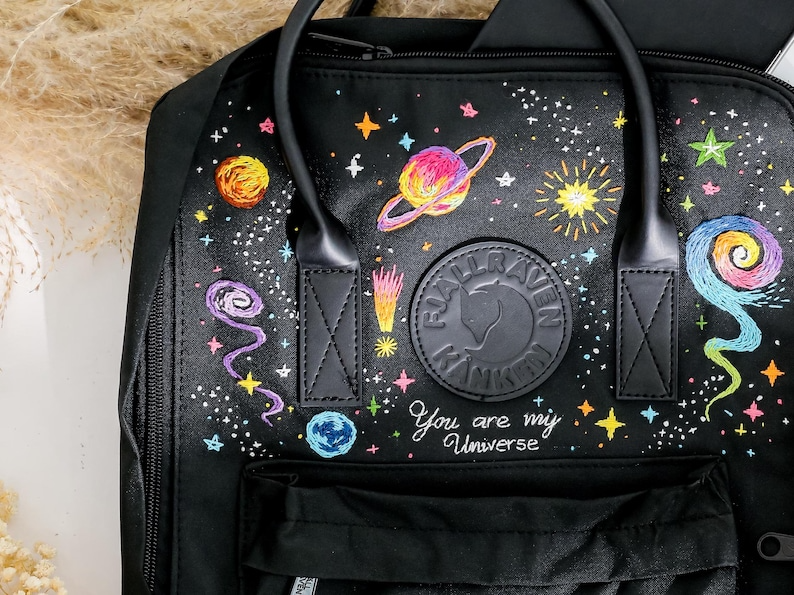 Universe and Stars Embroidered Fjallraven Kanken, Astronaut, Galaxy Embroidered Backpack, Space Embroidery Kanken, Galaxy Gift for Girl