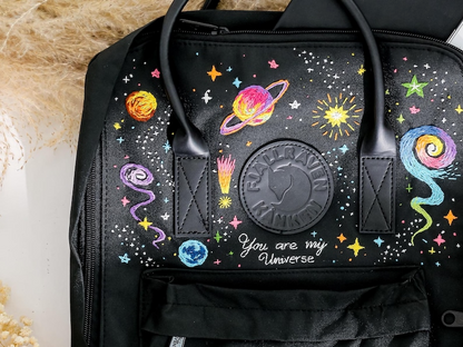 Universe and Stars Embroidered Fjallraven Kanken, Astronaut, Galaxy Embroidered Backpack, Space Embroidery Kanken, Galaxy Gift for Girl