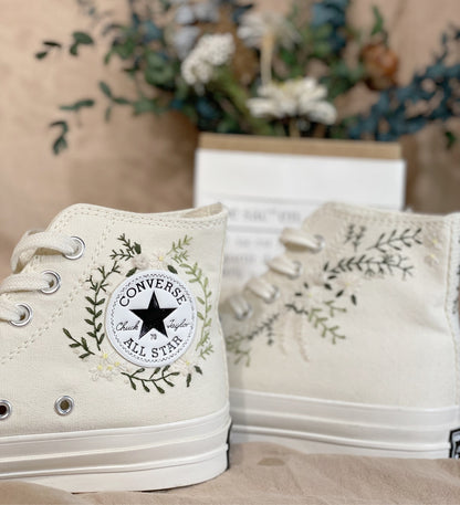 Floral Hand Embroidered Converse, Custom Bridal Shoes