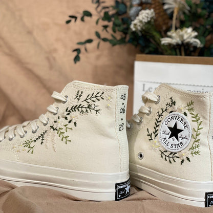 Floral Hand Embroidered Converse, Custom Bridal Shoes