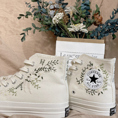 Floral Hand Embroidered Converse, Custom Bridal Shoes