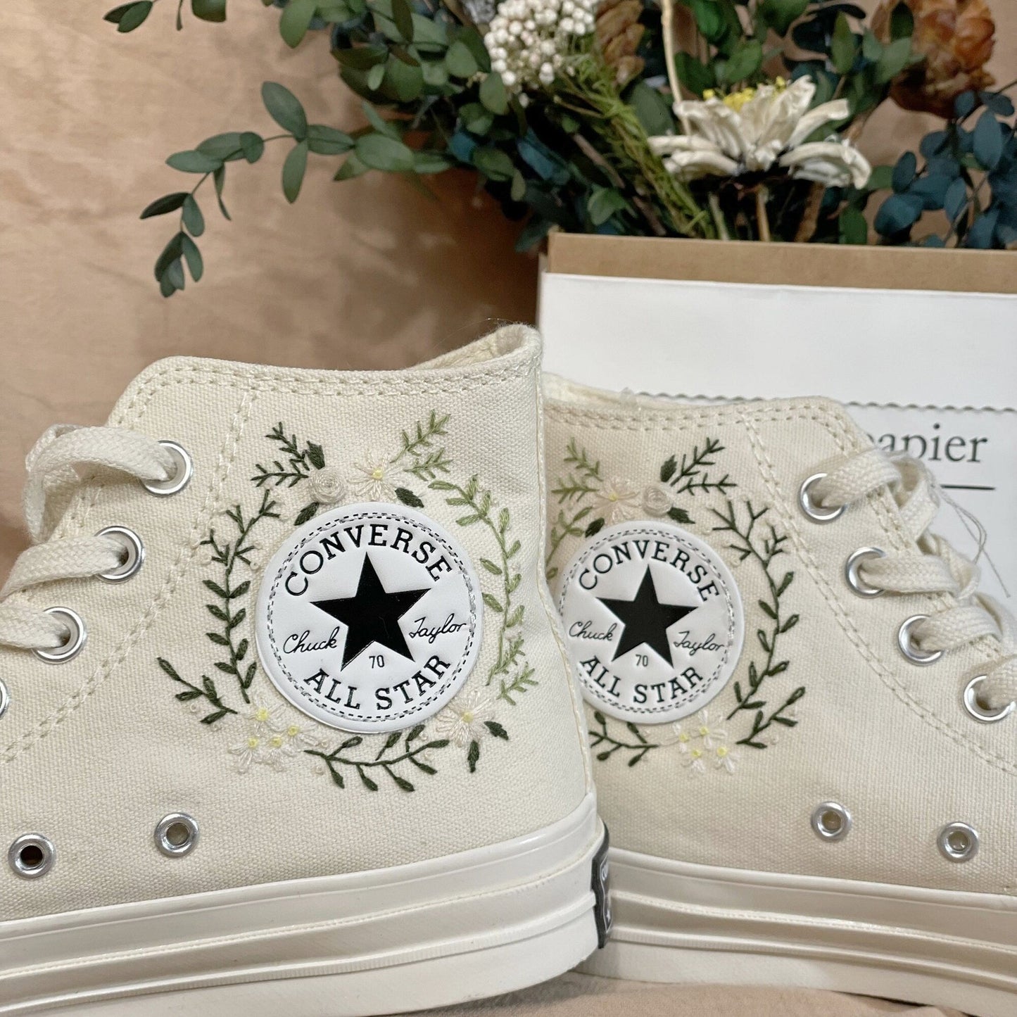 Floral Hand Embroidered Converse, Custom Bridal Shoes