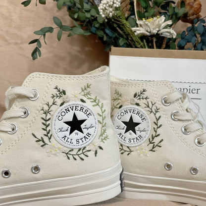 Floral Hand Embroidered Converse, Custom Bridal Shoes