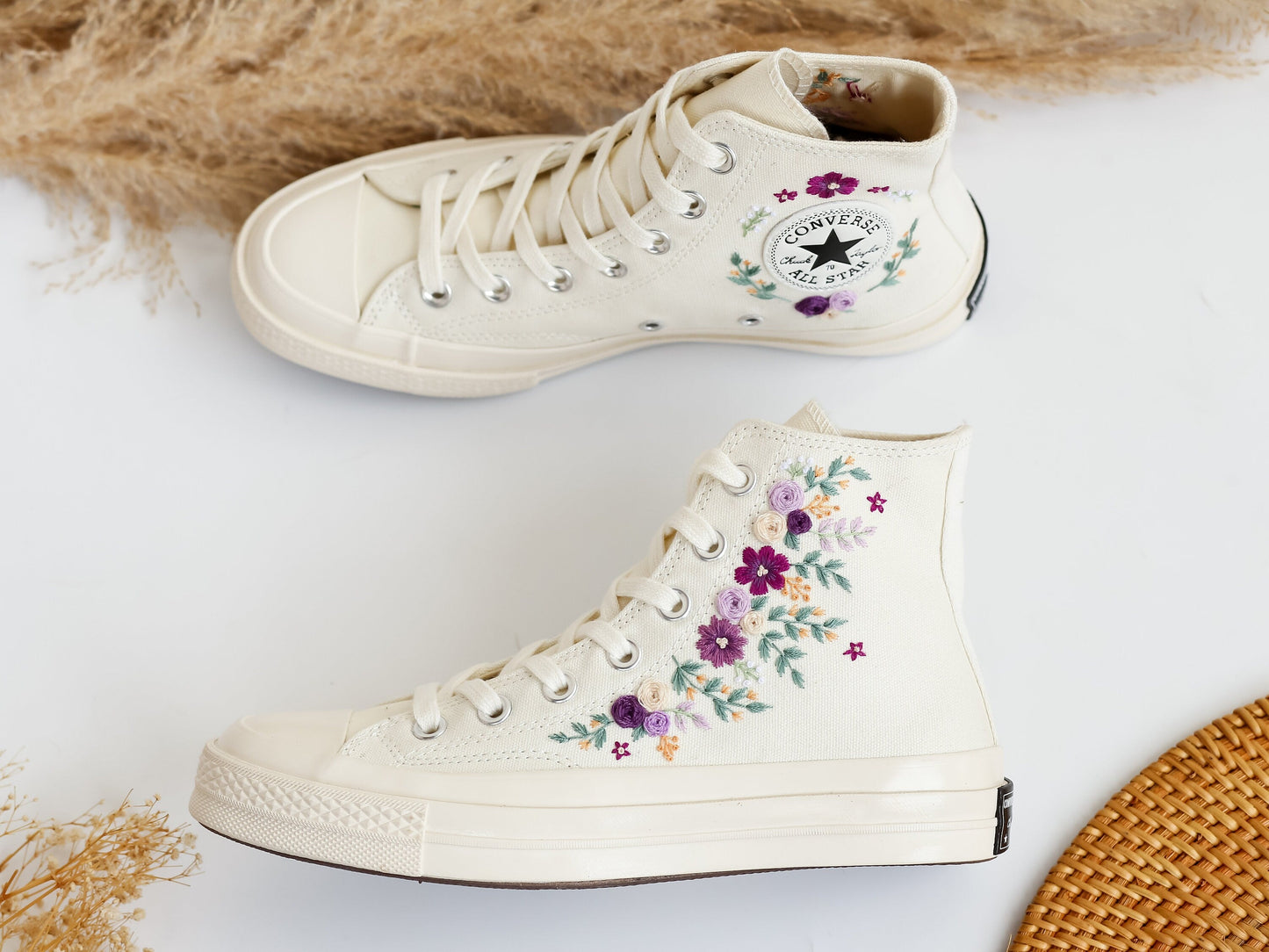 Hand Embroidered Converse For Bridal - Custom Bridal Converse