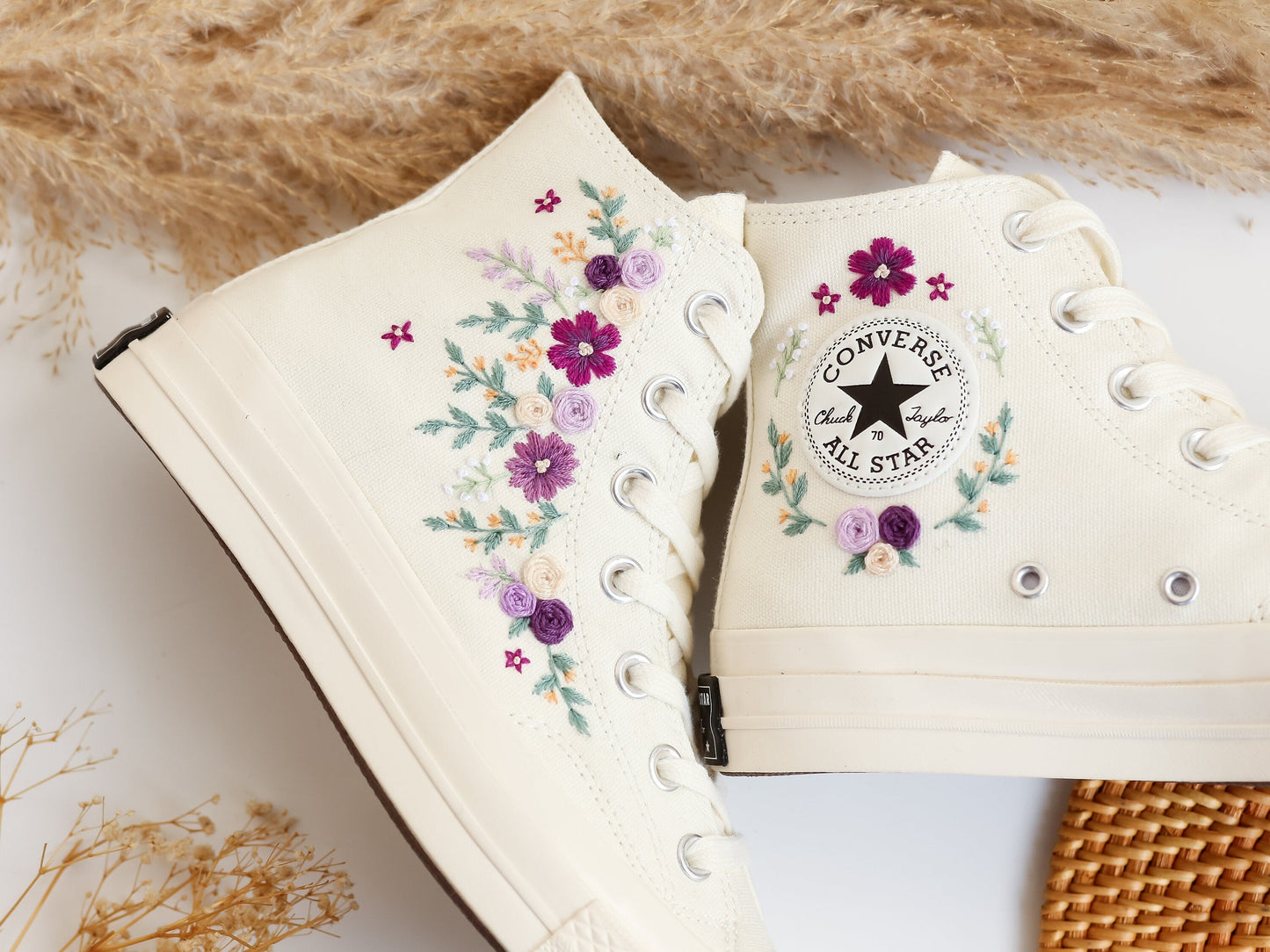 Hand Embroidered Converse For Bridal - Custom Bridal Converse