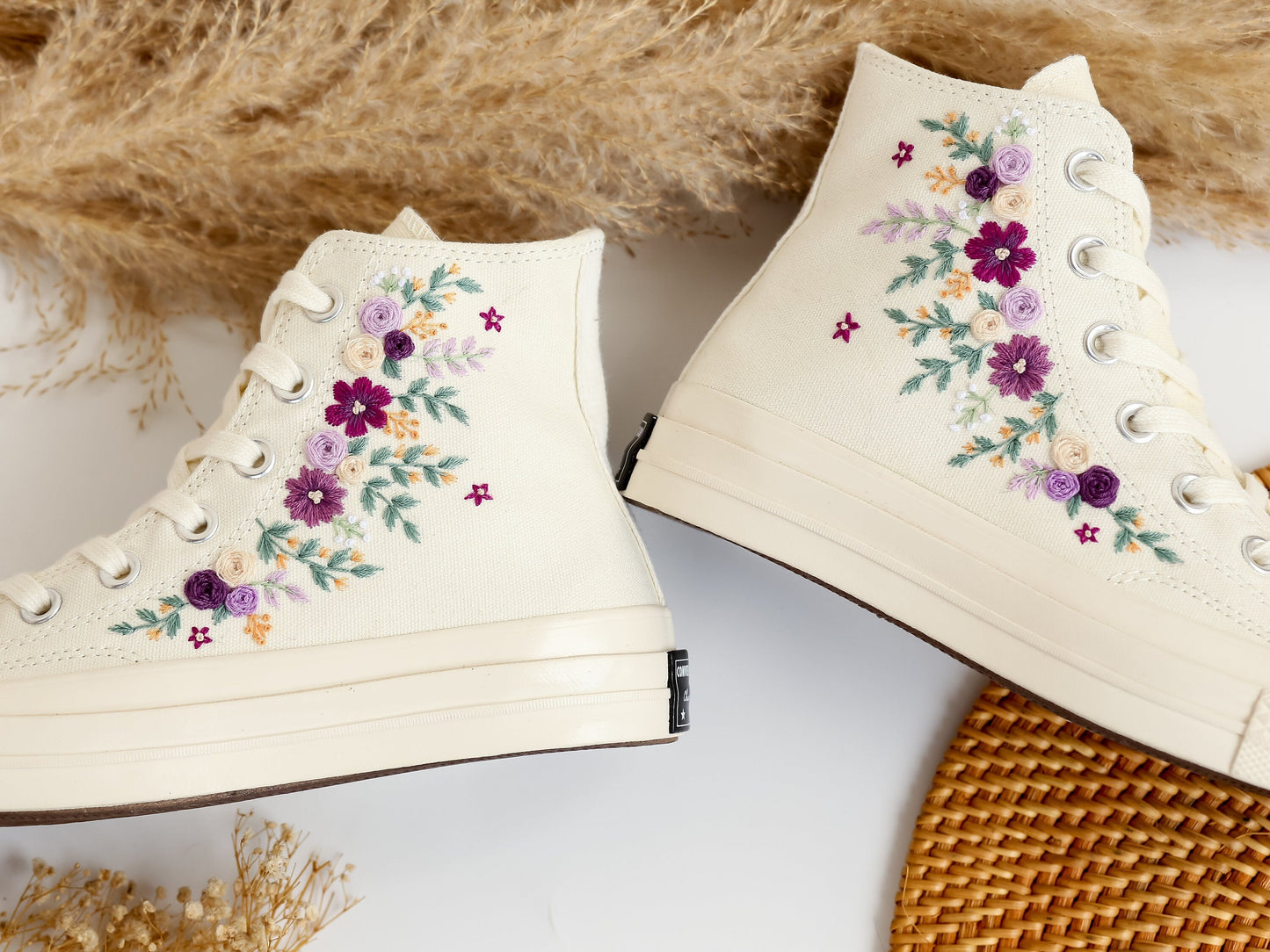 Hand Embroidered Converse For Bridal - Custom Bridal Converse