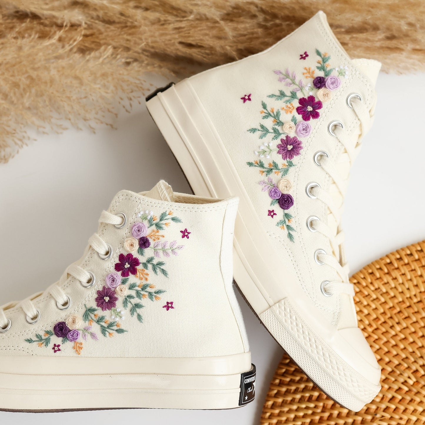 Hand Embroidered Converse For Bridal - Custom Bridal Converse