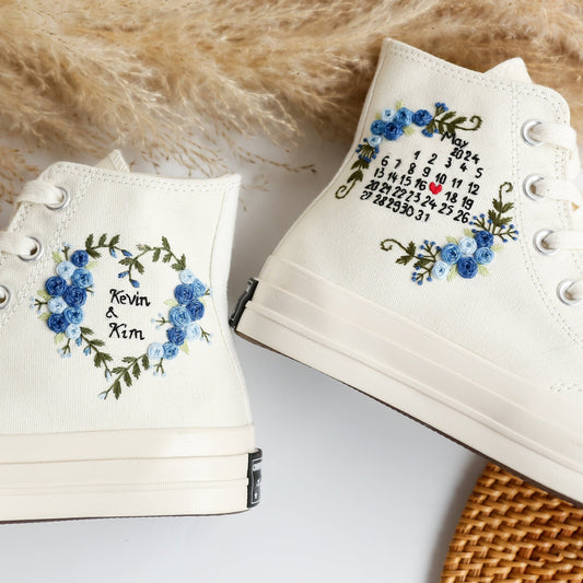 Converse Chuck Taylor 1970s, Hand Embroidered, Custom Bridal Converse