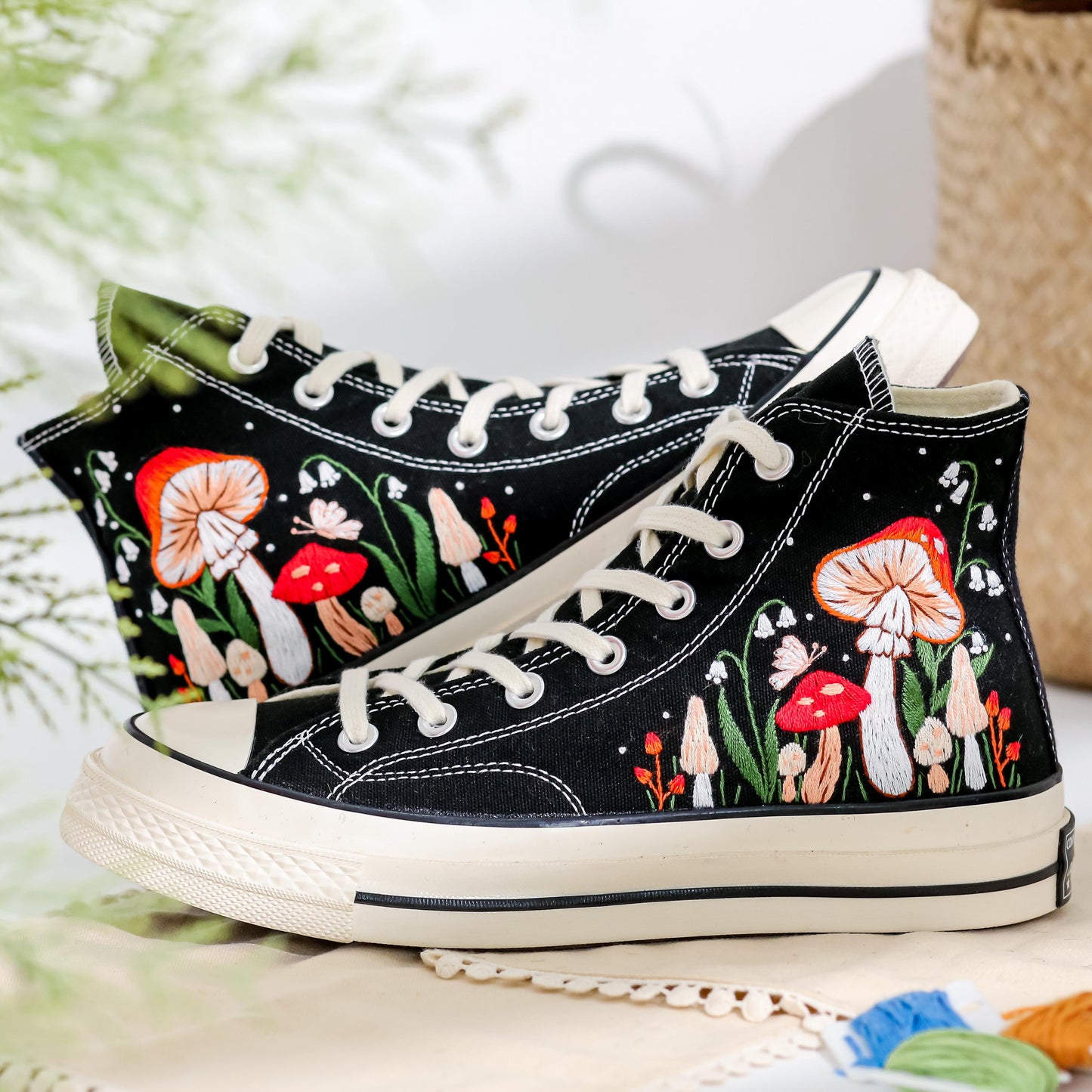 Custom Embroidered Converse, Mushrooms Embroidered Shoes for Women, Garden Mushrooms Embroidery Sneaker Custom, Mushroom Gift, Gifts for Her