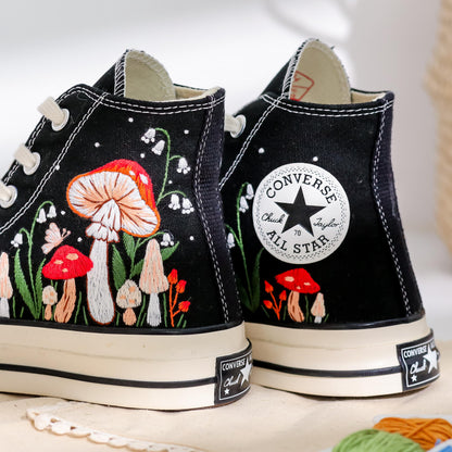 Custom Embroidered Converse, Mushrooms Embroidered Shoes for Women, Garden Mushrooms Embroidery Sneaker Custom, Mushroom Gift, Gifts for Her