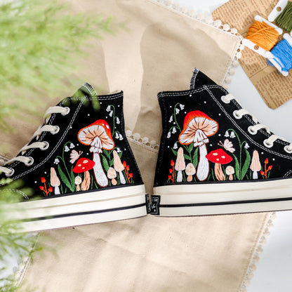 Custom Embroidered Converse, Mushrooms Embroidered Shoes for Women, Garden Mushrooms Embroidery Sneaker Custom, Mushroom Gift, Gifts for Her