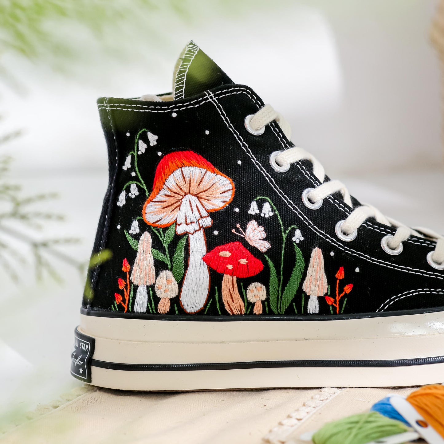 Custom Embroidered Converse, Mushrooms Embroidered Shoes for Women, Garden Mushrooms Embroidery Sneaker Custom, Mushroom Gift, Gifts for Her