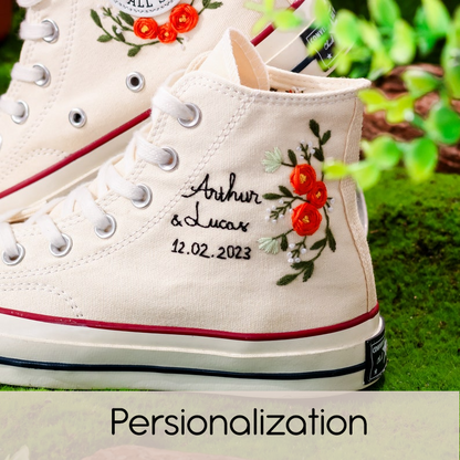 Floral Hand Embroidered Converse, Custom Bridal Shoes