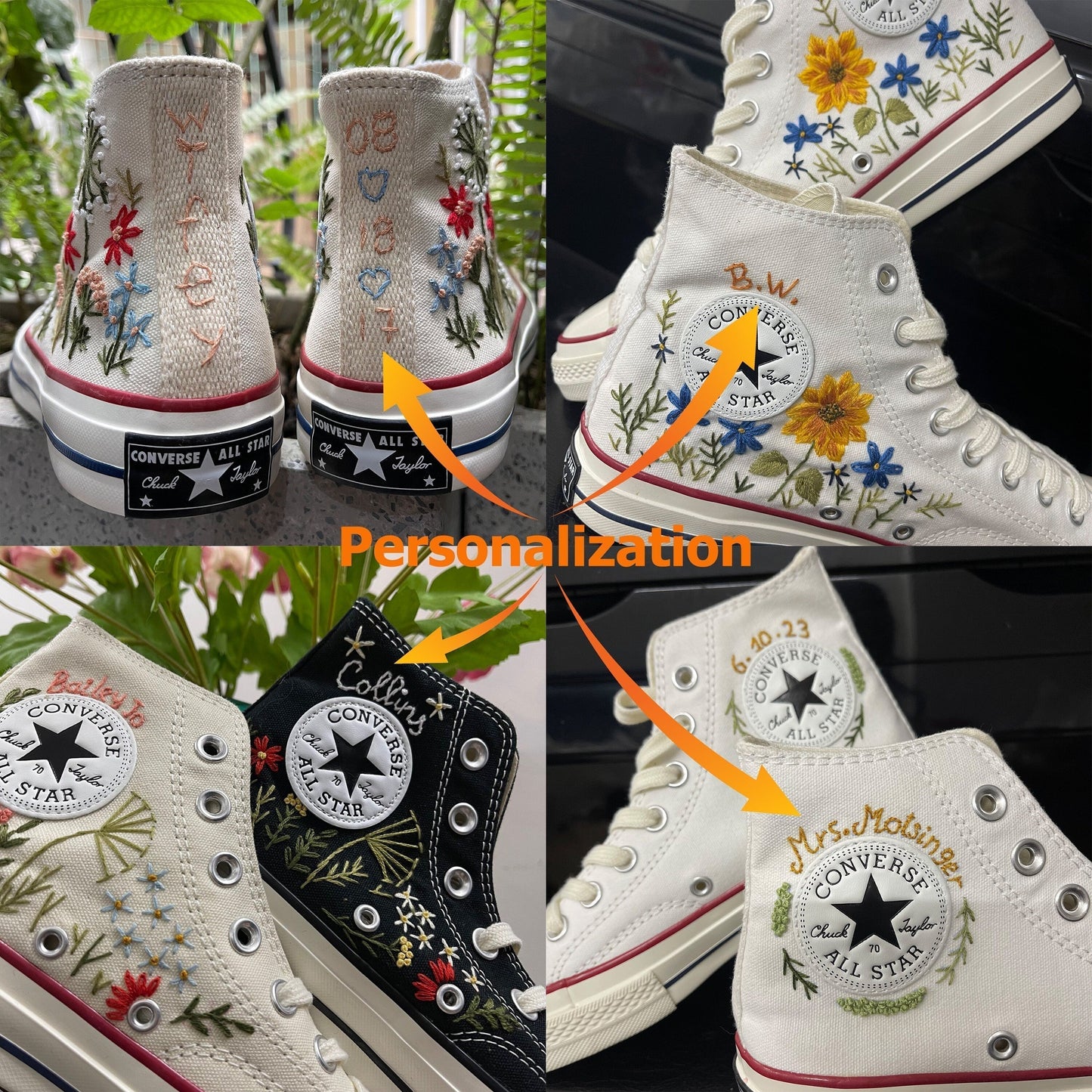 Hand Embroidered Converse For Bridal - Custom Bridal Converse