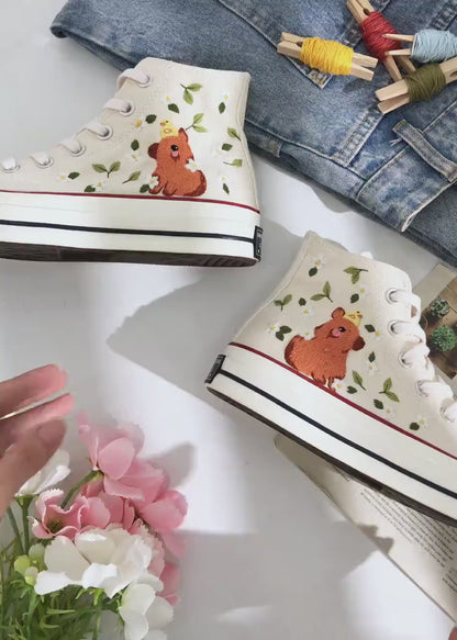 Custom Embroidered Converse Shoes, Capybara Embroidered Sneaker, Pet Embroidered Shoes, Capybara Embroidered Converse, Unique Gifts for Her