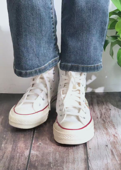 Converse Embroidered Mushroom, Frog And Floral Converse Chuck Taylor Embroidered Mushroom, Mushrooms Embroidered Converse, Mushroom Embroidery Sneaker