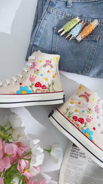 Embroidered Converse Mushroom, Daisy, Rainbow, Custom Converse Embroidery Mushroom, Cute Shoes Embroidered Bee, Mushrooms, Gift for Her