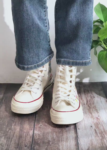 Embroidered Converse High Tops 1970s, Flowers Embroidery Converse, Floral Embroidered Shoes Custom, Gift for Best Friend, Birthday Gift