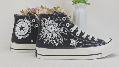 Custom Converse Chuck Taylor Embroidered, Hand Embroidered Converse, Custom Wedding Flowers Shoes