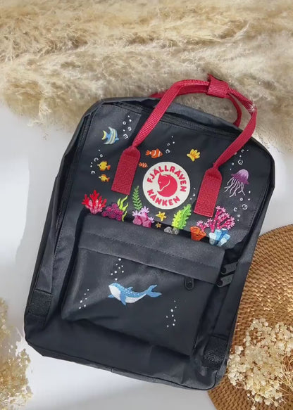 Fjallraven Rucksack Bestick, Custom Fjallraven Kanken Embroidery Blue Whale, Jellyfish, Diver, Ocean Embroidered Backpack, Gifts For Girl