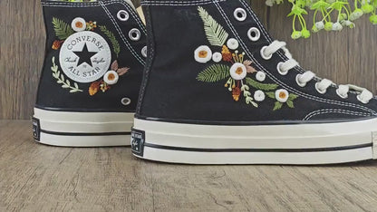 Custom Converse Chuck Taylor Embroidered, White Roses Hand Embroidered Converse, Wedding Flowers Shoes