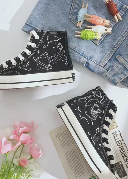 Embroidered Converse, Planet and Zodiac Constellation Embroidered Converse Shoes, Star and Astronaut Embroidered Sneakers, Gifts for Him