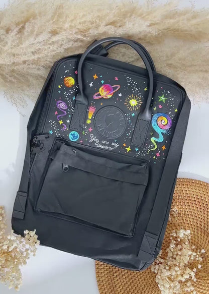 Universe and Stars Embroidered Fjallraven Kanken, Astronaut, Galaxy Embroidered Backpack, Space Embroidery Kanken, Galaxy Gift for Girl