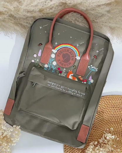 Fjallraven Kanken Backpack Embroidered Fox, Flower, Butterfly Embroidery Kanken, Backpack Laptop Embroidered Rainbow Custom Kanken With Name