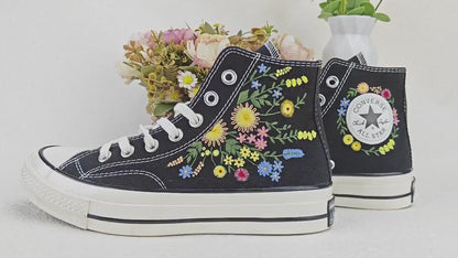 Custom Converse Chuck Taylor Embroidered, Hand Embroidered Converse, Custom Wedding Flowers