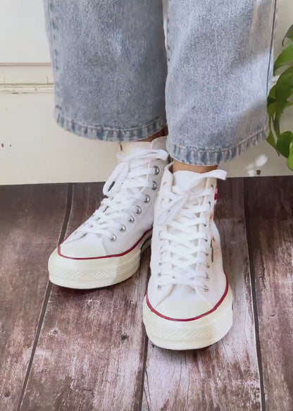 White Wedding Converse Shoes, Bridal Flowers Embroidered Converse, Rose Flower Embroidered Sneakers for Bride, Personalized Bridal Sneaker