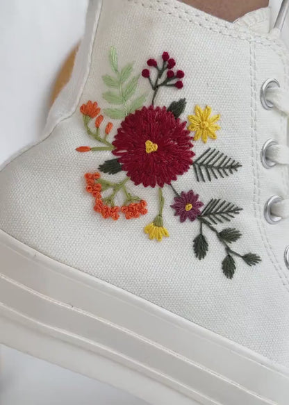 Wedding Shoes for Bride, Bridal Flower Embroidered Converse Custom, Wedding Flower Embroidered Sneakers, Personalized Bridal Sneaker