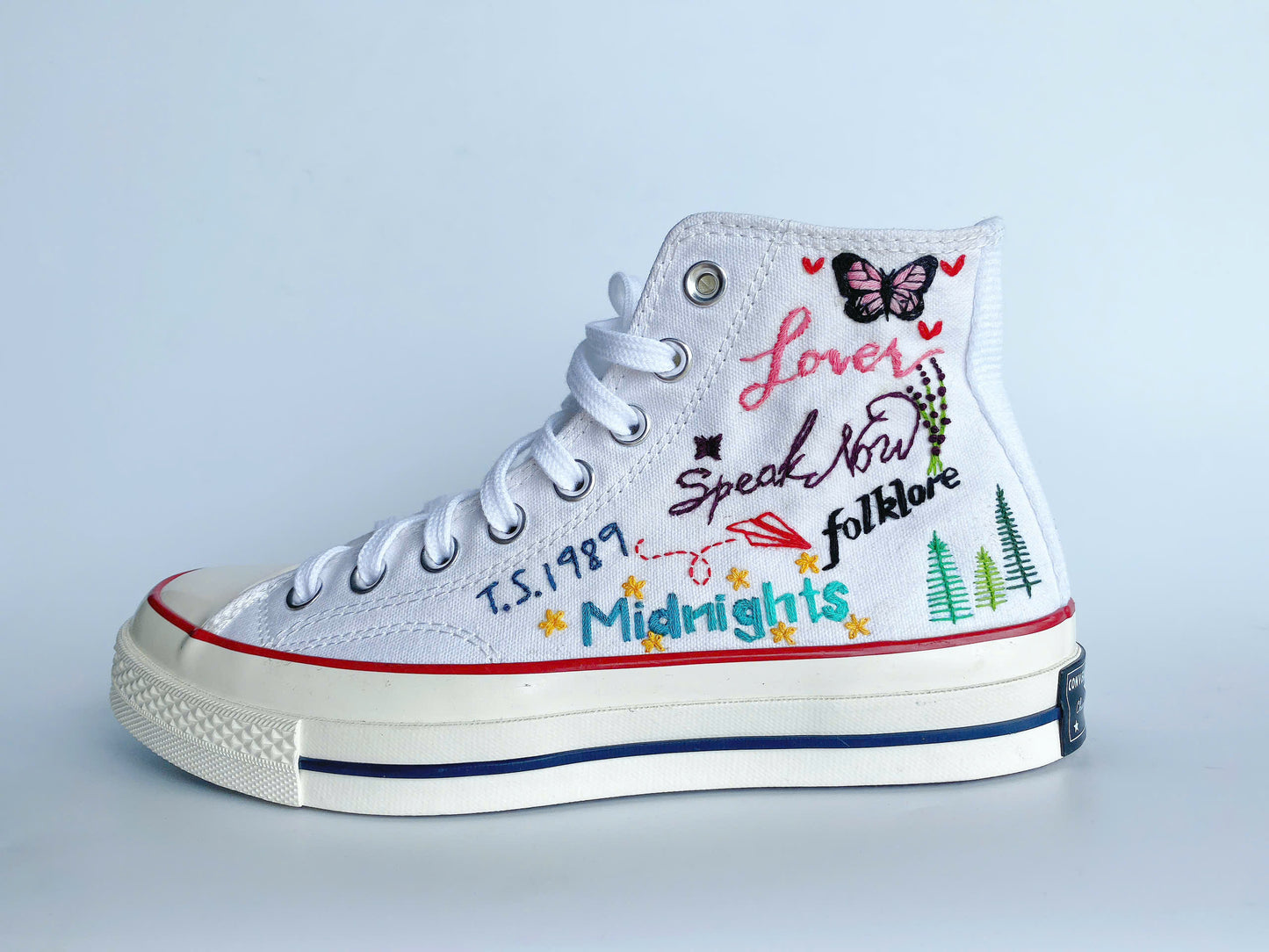 Platform Wedding Converse for Bride, Taylor Swift Album Names Hand-Embroidered Shoes High Top