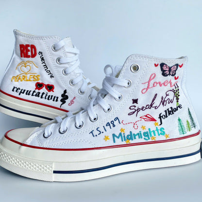 Platform Wedding Converse for Bride, Taylor Swift Album Names Hand-Embroidered Shoes High Top